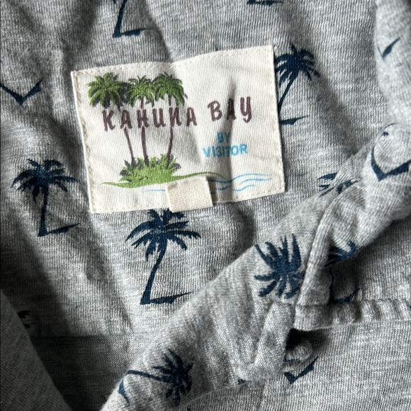 Tropical Vibes Men’s Gray & Navy Palm Print Shirt Size Medium - Picture 2 of 4